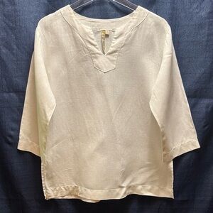 Comfy USA Cream V-Neck Linen-Blend Top